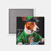 Aimant Basenji Chien conduisant vélo St. Patrick's Day (Recto/Verso)