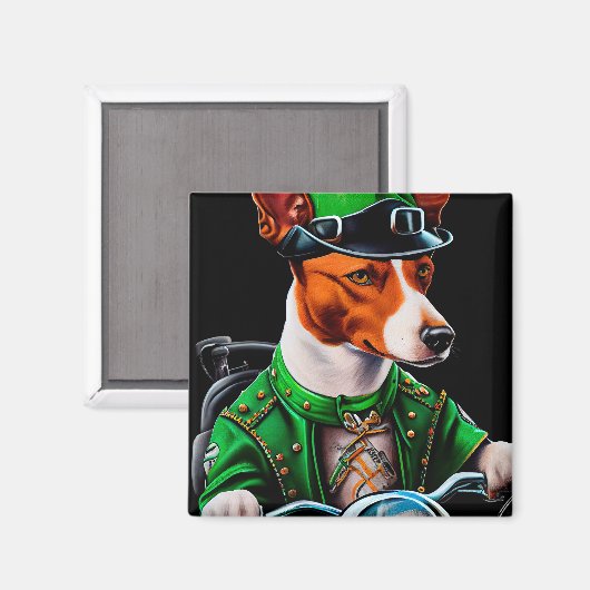 Aimant Basenji Chien conduisant vélo St. Patrick's Day (Recto/Verso)