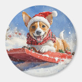 Aimant Basenji Chien en rebord Laisser neiger Noël (Devant)