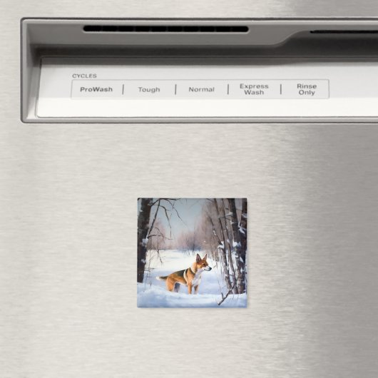 Aimant Basenji Laisser neiger Noël (In Situ (Lave-vaisselle))