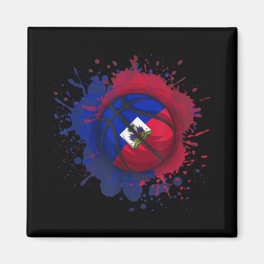 Aimant Basket-ball avec drapeau d'Haïti (Devant)