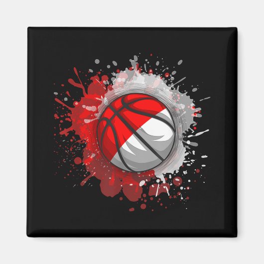 Aimant Basket-ball avec drapeau indonésien (Devant)