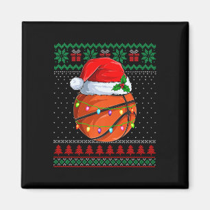 Aimant Basket-ball de Noël moche Sweater Santa Hat