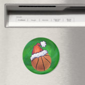 Aimant Basket-ball de Santa Hat sur Green (In Situ (Lave-vaisselle))