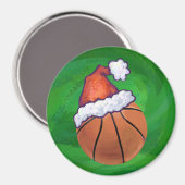 Aimant Basket-ball de Santa Hat sur Green (Recto/Verso)