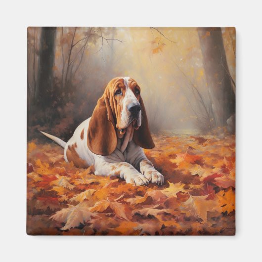Aimant Basset Hound à l'automne Leaves automne Inspire (Devant)