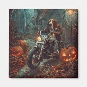 Aimant Basset Hound à moto Halloween Épouvantable