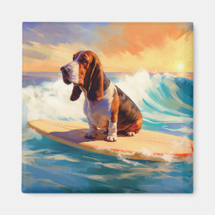 Aimant Basset Hound Beach Surf Peinture