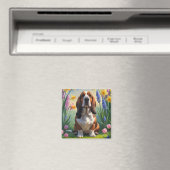 Aimant Basset Hound Chien Fleurs de printemps Peinture (In Situ (Lave-vaisselle))