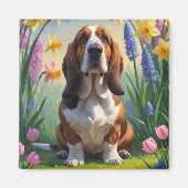 Aimant Basset Hound Chien Fleurs de printemps Peinture (Devant)