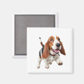 Aimant Basset Hound Joyeux Joueur Fun Jumping Dans L'Air (Recto/Verso)