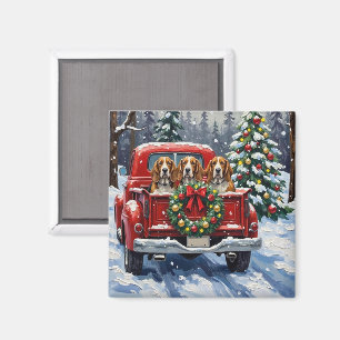 Aimant Basset Hound Noël Camion Rouge Fêtes