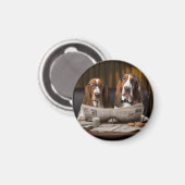 Aimant Basset hounds à lire le journal (Recto/Verso)