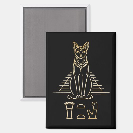 Aimant Bastet avec le nom en hiéroglyphes et Égypte Pyram (Recto/Verso)