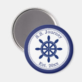 Aimant Bateau à roue du capitaine nautique Ajouter le nom (Recto/Verso)