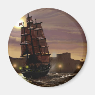 Aimant Bateau à voile de coucher du soleil vu par le