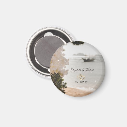 Aimant Bateau à voile Fleurs Plage Mariage (Recto/Verso)