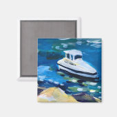 Aimant bateau blanc sur la mer (Recto/Verso)