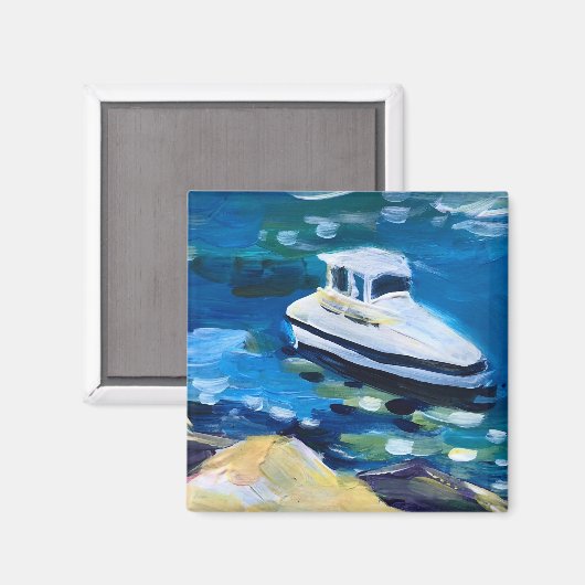 Aimant bateau blanc sur la mer (Recto/Verso)