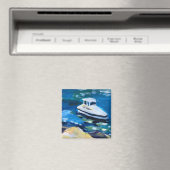 Aimant bateau blanc sur la mer (In Situ (Lave-vaisselle))