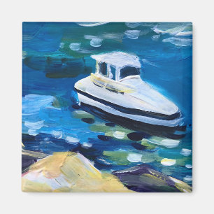 Aimant bateau blanc sur la mer