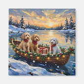 Aimant Bateau de Noël de Caniche Fêtes (Devant)