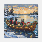 Aimant Bateau de Noël de Chat Noir pour les Fêtes (Devant)