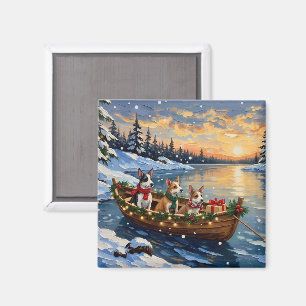 Aimant Bateau de Noël de Rat Terrier pour les Fêtes