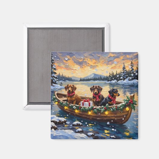 Aimant Bateau de Noël de teckel pour les fêtes (Recto/Verso)