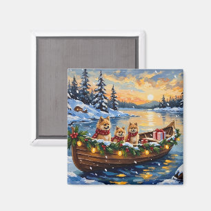 Aimant Bateau de Noël pour Pomeranian pendant les Fêtes