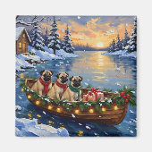 Aimant Bateau de Noël Pug Fêtes de fin d'année (Devant)