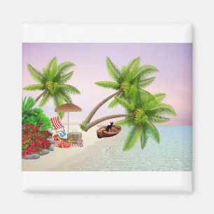 Aimant Bateau de pique-nique de plage Bush Palm Trees Cha
