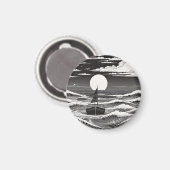 Aimant Bateau solitaire noir et blanc sur l'océan (Recto/Verso)