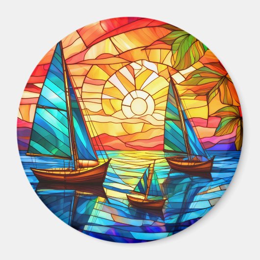 Aimant Bateaux à voile au coucher du soleil (Devant)