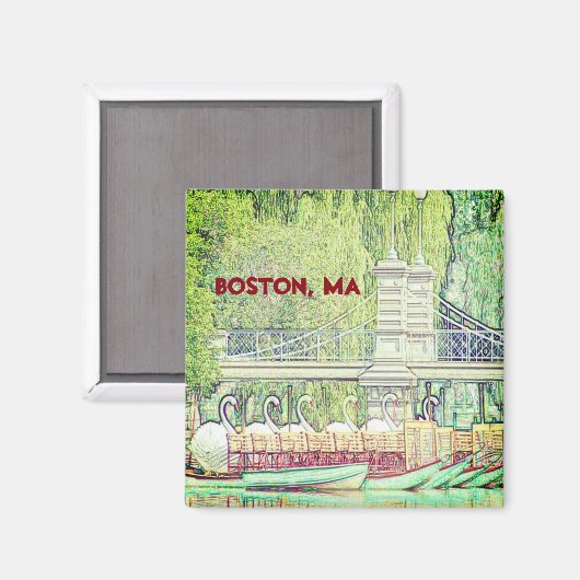 Aimant Bateaux cygnes de Boston en crayon et encre (Recto/Verso)