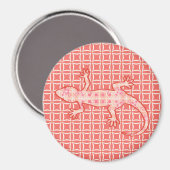 Aimant Batik tribal Gecko - corail rose et crème (Recto/Verso)