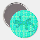 Aimant Batik tribal Gecko - turquoise / paon (Recto/Verso)