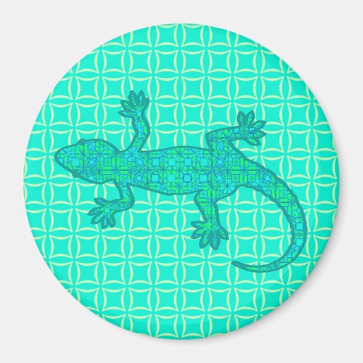 Aimant Batik tribal Gecko - turquoise / paon (Devant)