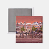 Aimant Bâtiments, canal, vélos à Amsterdam, Pays-Bas (Recto/Verso)