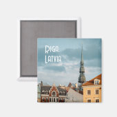 Aimant Bâtiments historiques dans la vieille Riga, Letton (Recto/Verso)