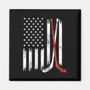 Aimant Bâton de hockey vintage Drapeau Usa Joueur de hock