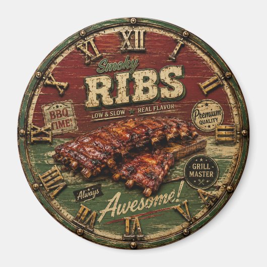 Aimant BBQ Ribs Smokehouse Barbecue Grill Master Gift (Devant)