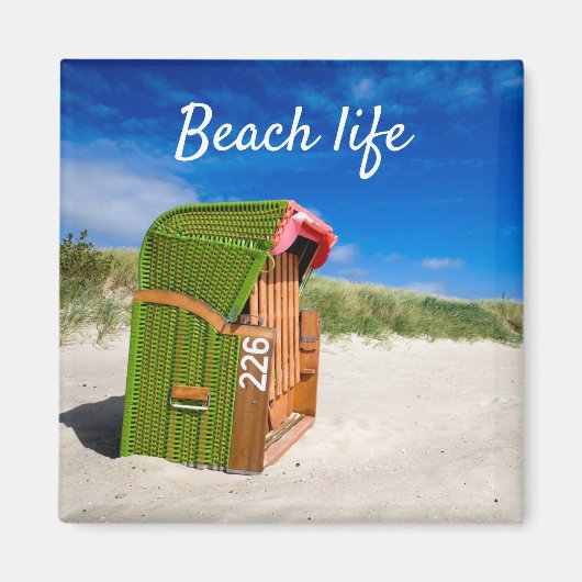 Aimant Beach life Green Beach chaise photo avec texte (Devant)