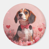 Aimant Beagle avec des roses - Saint-Valentin (Devant)