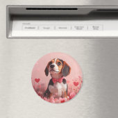 Aimant Beagle avec Rose - Saint Valentin (In Situ (Lave-vaisselle))
