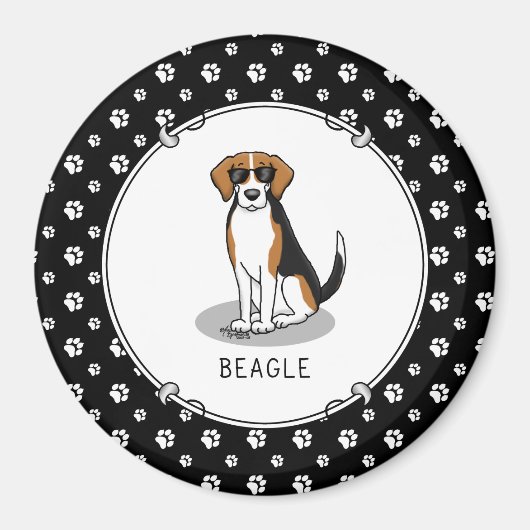 Aimant Beagle cool avec lunettes de soleil (tri couleur 3 (Devant)