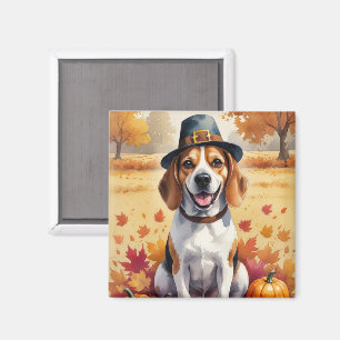 Aimant Beagle dans l'art de l'Action de grâce aux feuille