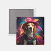 Aimant Beagle dans un Casquette plumé (Recto/Verso)