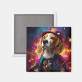 Aimant Beagle dans un Casquette rose (Recto/Verso)