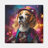 Aimant Beagle dans un Casquette rose (Devant)